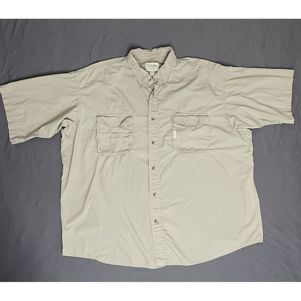 Cabelas Legendary Quality Button Up Shirt Mens Size 2XL Khaki Hunting Fish‎